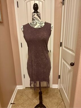 Rock & Republic Sleeveless Fringe Hem Mini Dress in Plum
